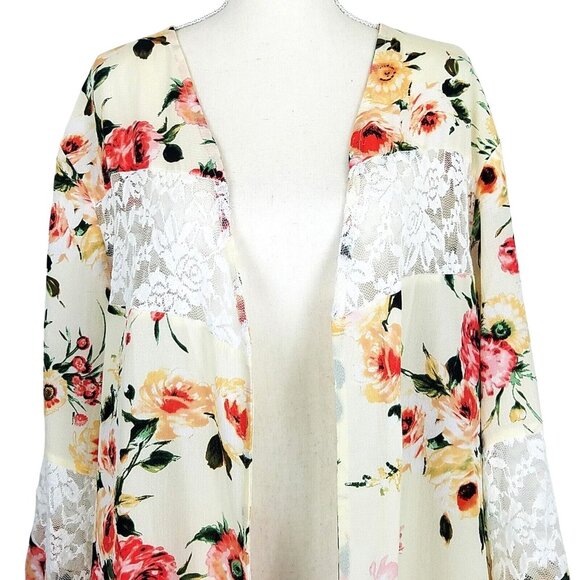 Moa Moa Floral Lace Trim Open Kimono Cardigan Cover Up 1X - Picture 3 of 12